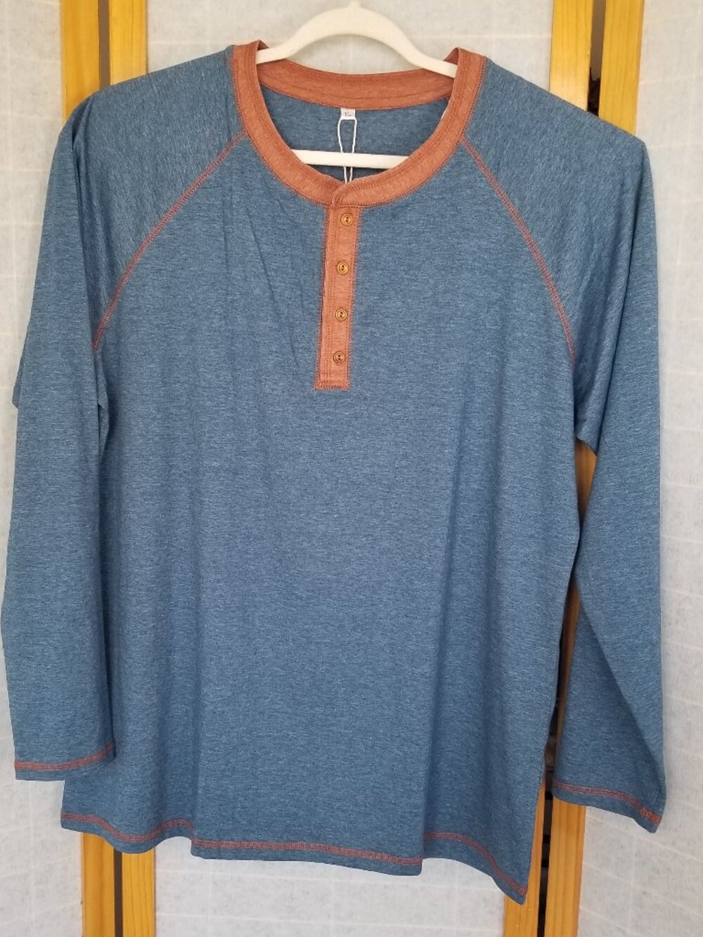 Men's Sailwind XL Henley Shirt NWT Indigo Blue Tan Trim Long Sleeve T-Shirt